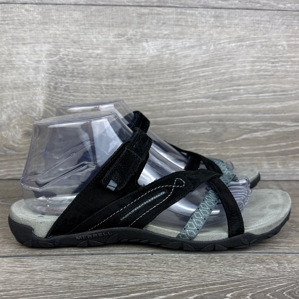 Merrell Terran Weave II Womens Sz 9 Black Gray Slip On Hook & Loop Sandal J55380
